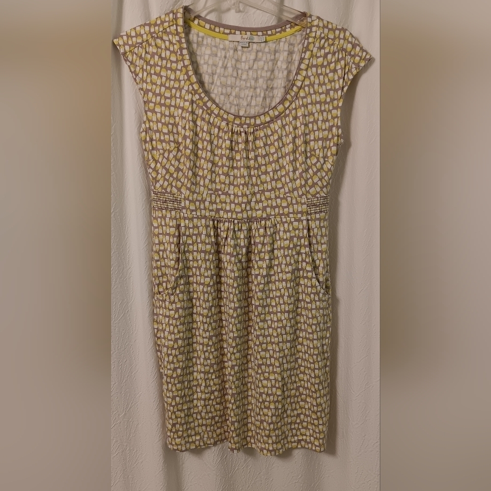 EUC Boden Casual Weekend Jersey Dress Gray Green Print w/ Pockets  Size 6P